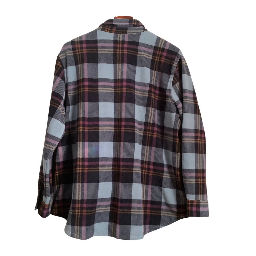 Eddie Bauer Fleece Plaid Shirt Mens XL Blue Purple Button Up Outdoor Flannel